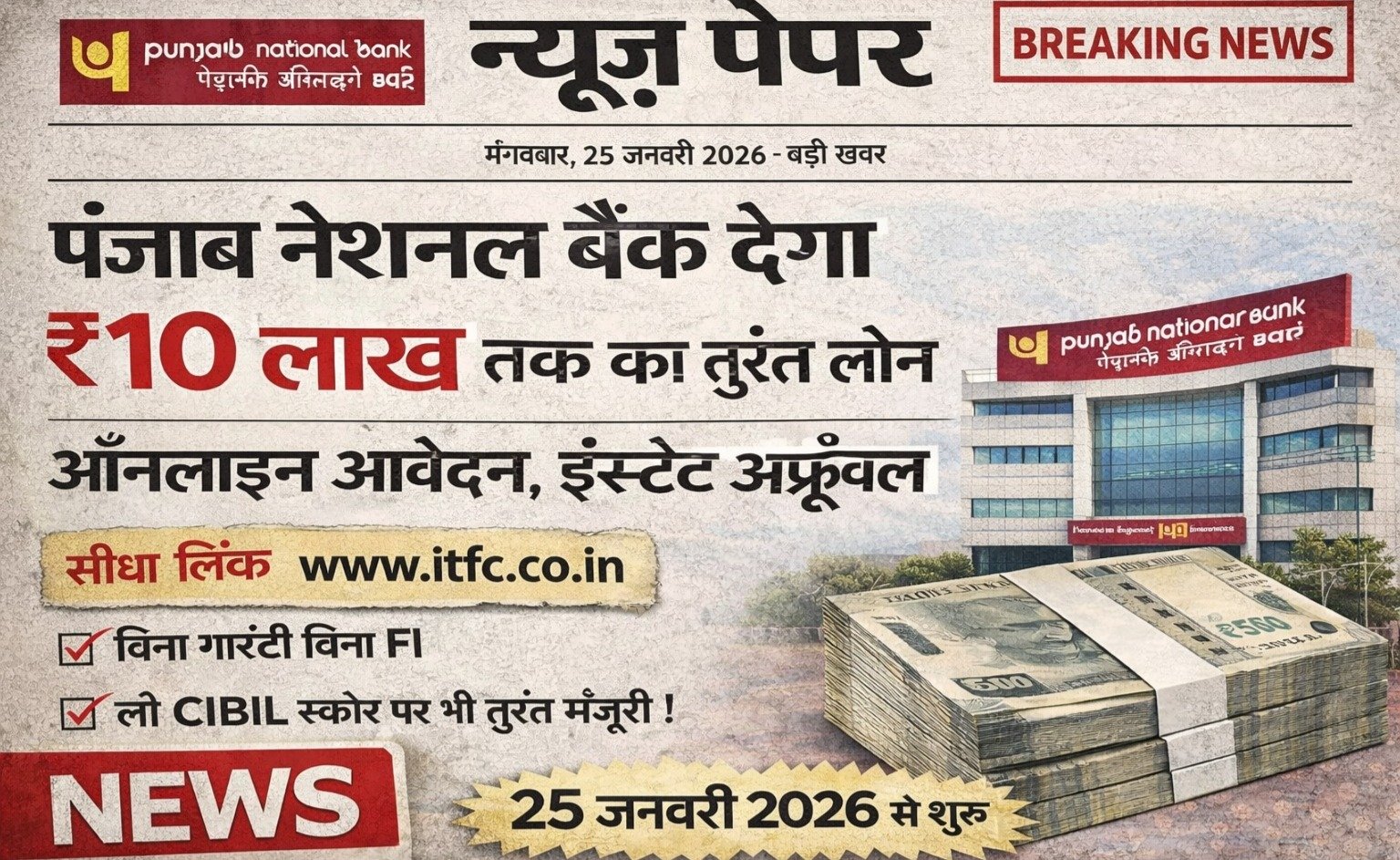पंजाब नेशनल बैंक देगा ₹10 लाख तक का तुरंत लोन