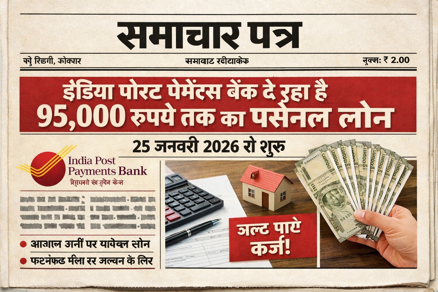इंडिया पोस्ट पेमेंट्स बैंक देगा ₹95,000 तक का पर्सनल लोन | 25 जनवरी 2026 से