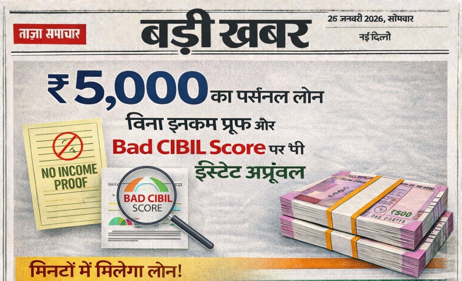 ₹5,000 का पर्सनल लोन: बिना इनकम प्रूफ और Bad CIBIL Score पर भी कैसे मिलेगा इंस्टेंट अप्रूवल?
